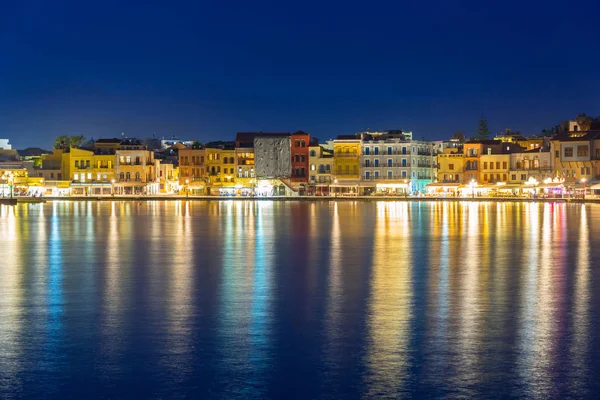 Ciudad Vieja Chania Por Noche Creta Países Bajos —  Fotos de Stock