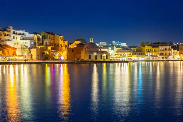 Città Vecchia Chania Notte Creta Grecia — Foto Stock