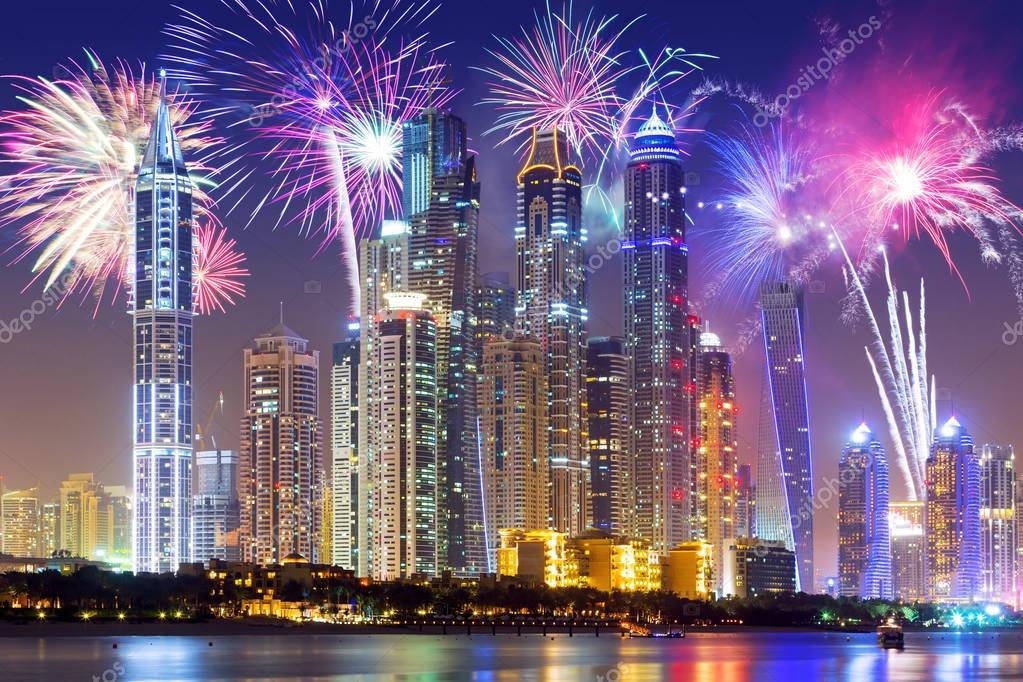 New Year Fireworks Display Dubai Uae — Stock Photo © Patryk_Kosmider
