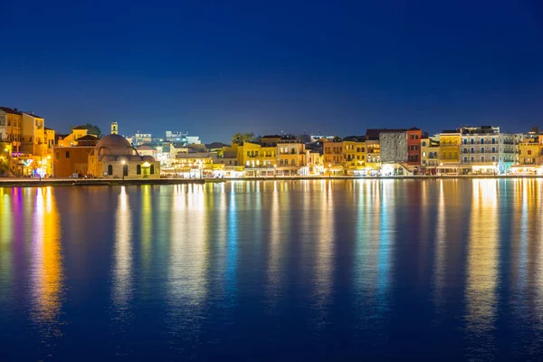 Ciudad Vieja Chania Por Noche Creta Países Bajos — Foto de Stock