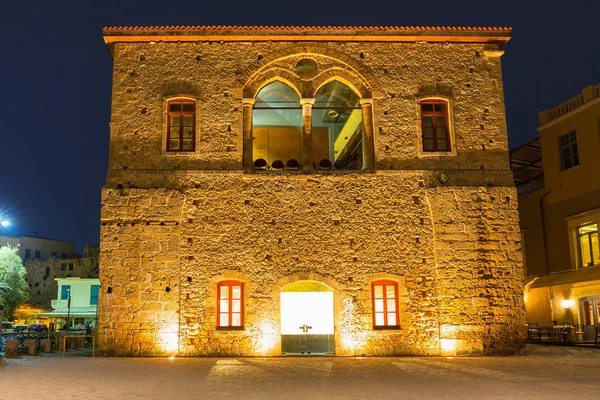 Architecture Vieux Port Vénitien Canée Nuit Crète Grèce — Photo