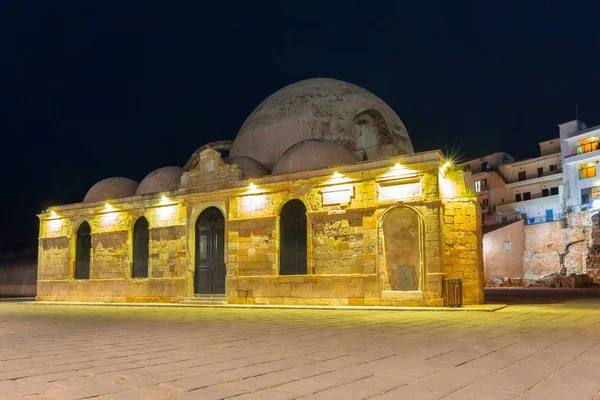 Alte Moschee Hafen Von Chania Bei Nacht Auf Beton Griechenland — Stockfoto
