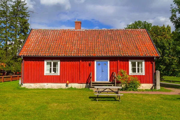 Architecture Rouge Traditionnelle Chalet Bois Suède — Photo