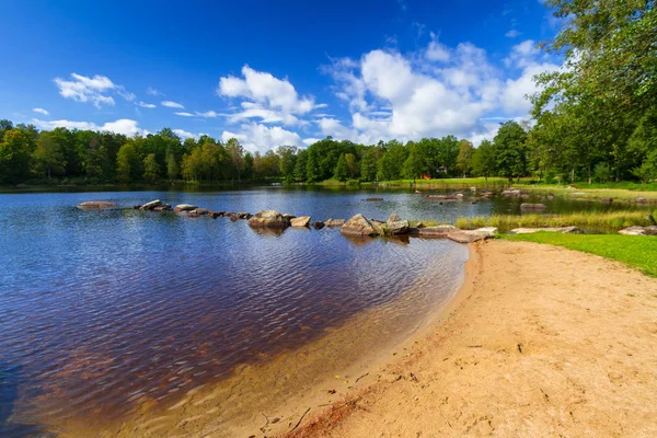 Paisagem Lago Idílico Hora Verão Suécia — Fotografia de Stock