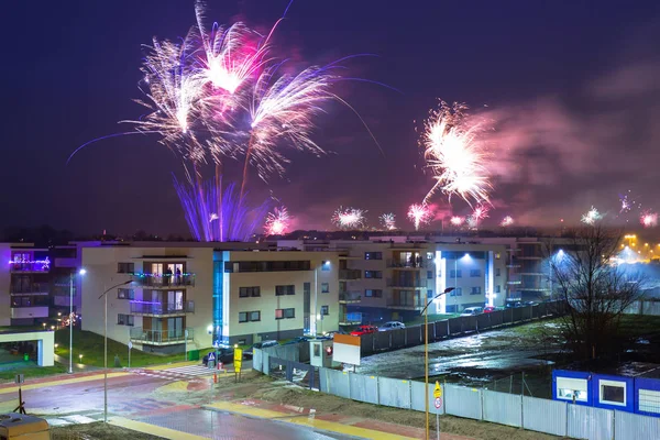 Fireworks Display New Years Eve Pruszcz Gdanski Poland — Stock Photo, Image