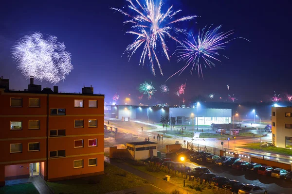 Fireworks Display New Years Eve Pruszcz Gdanski Poland — Stock Photo, Image