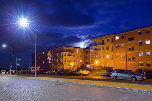 Cenário Urbano Pruszcz Gdanski Entardecer Polônia — Fotografia de Stock