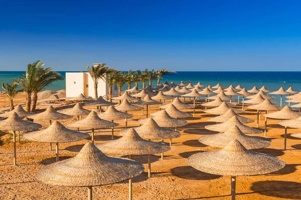 Ombrelloni Sulla Spiaggia Del Mar Rosso Hurghada Egitto — Foto Stock