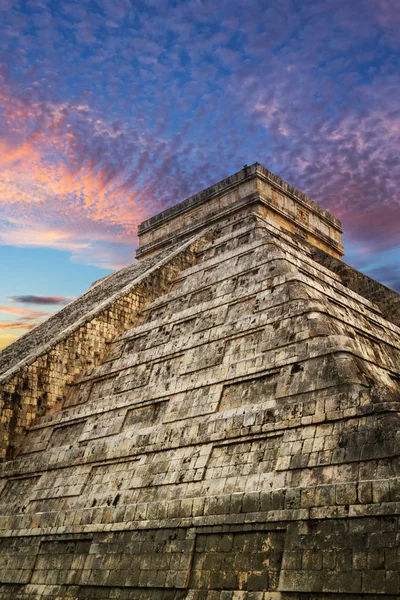 Kukulkan Piramidy Chichen Itza Zachód Słońca Meksyk — Zdjęcie stockowe