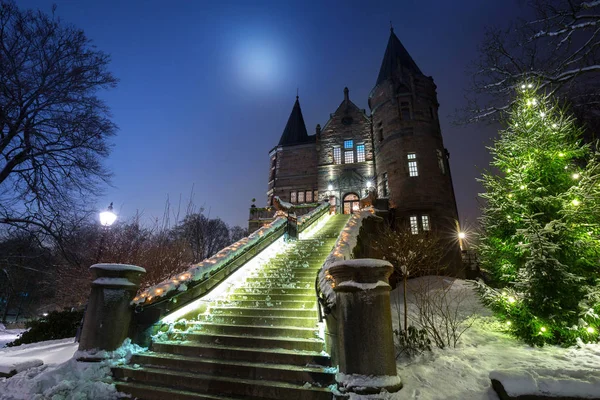 Teleborg Burg Bei Verschneiter Nacht Vaxjo Schweden — Stockfoto