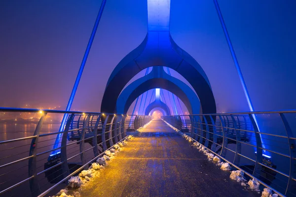 Pont Piétonnier Solvesborgsbron Crépuscule Suède 756 Mètres Longue Passerelle Piétonne — Photo