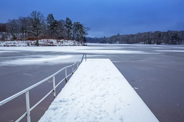 Zimní Scenérie Jezera Olofstrom Švédsko — Stock fotografie