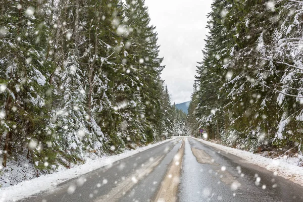 积雪的路上 Tatra — 图库照片