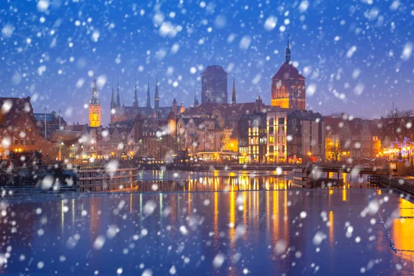 Old Town Gdansk Cold Winter Night Falling Snow Poland — Stock Photo, Image