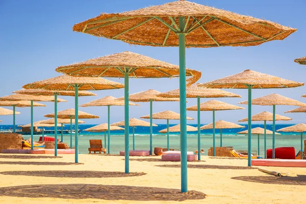 Parasols Sur Plage Mer Rouge Hurghada Egypte — Photo