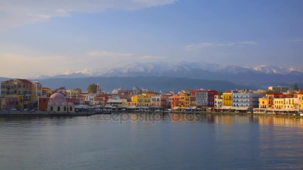 Gamla Venetianska Hamnen Chania Gryningen Crete Grekland — Stockvideo