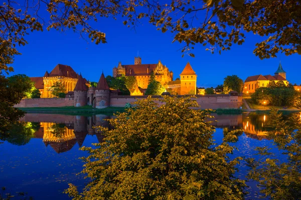 Castello Malbork Dell Ordine Teutonico Notte Polonia — Foto Stock