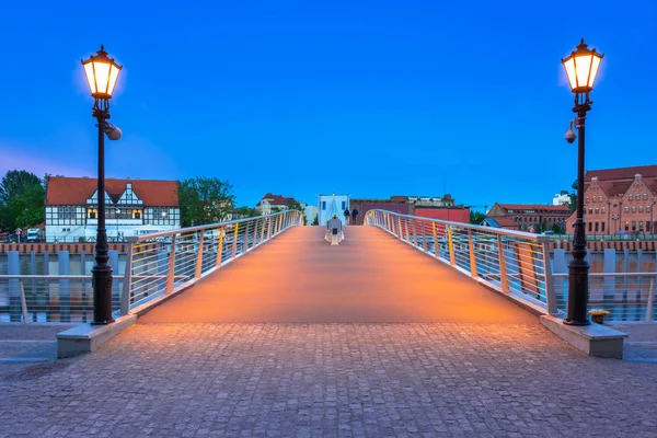 Passarela Sobre Rio Motlawa Gdansk Entardecer Polônia — Fotografia de Stock