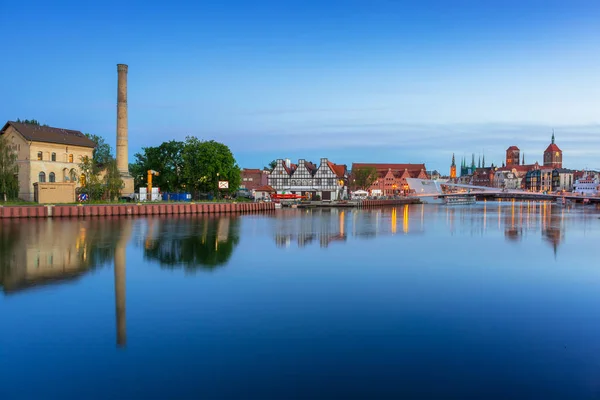 Ciudad Vieja Gdansk Pasarela Sobre Río Motlawa Atardecer Polonia — Foto de Stock