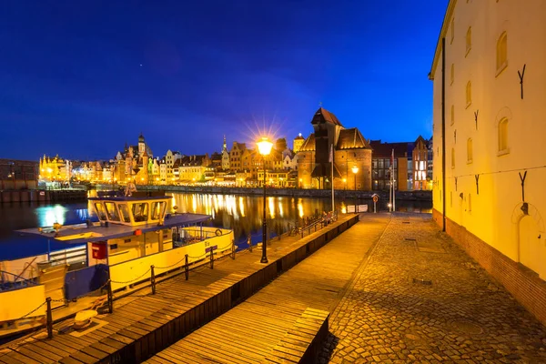 Motlawa Nehri Gece Polonya Eski Şehirde Gdansk Mimarisi — Stok fotoğraf