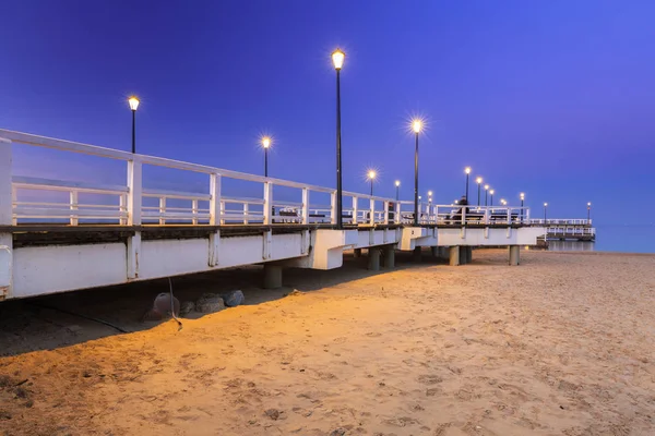 Molo Gdaňsku Brzezno Baltského Moře Soumraku Polsko — Stock fotografie