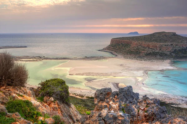 Solnedgång Över Vackra Balos Beach Kreta Grekland — Stockfoto