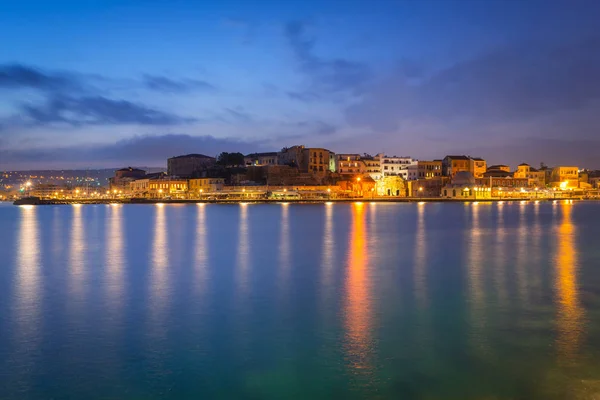 Architektur Von Chania Bei Nacht Mit Altem Venezianischen Hafen Auf — Stockfoto