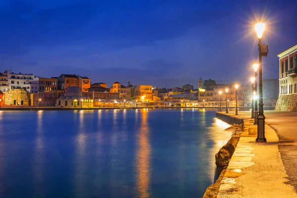 Architektur Von Chania Bei Nacht Mit Altem Venezianischen Hafen Auf — Stockfoto