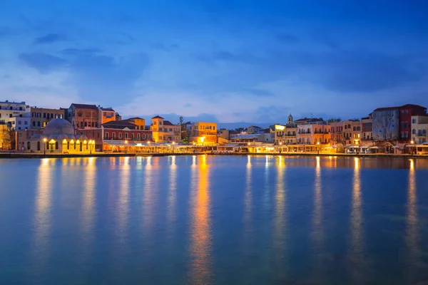 Architektur Von Chania Bei Nacht Mit Altem Venezianischen Hafen Auf — Stockfoto