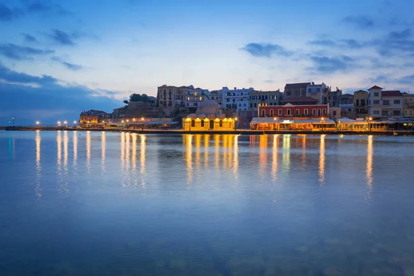 Arquitectura Chania Por Noche Con Antiguo Puerto Veneciano Creta Países —  Fotos de Stock