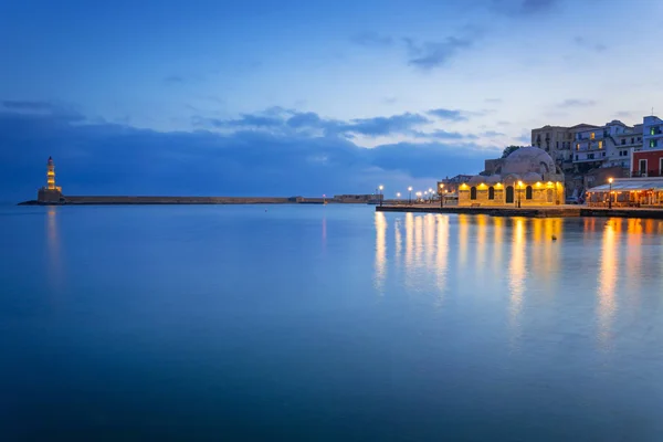 Mimari Hanya Girit Eski Venedik Liman Ile Gece Yunanistan — Stok fotoğraf