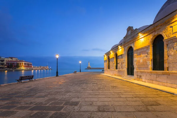 Antigua Mezquita Puerto Chania Por Noche Creta Grecia — Foto de Stock