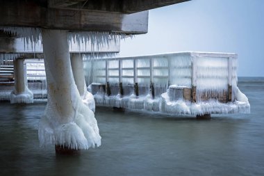 Gdansk, Polonya Baltık Denizi donmuş iskelede