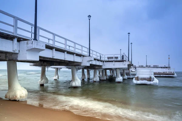 Bevroren Pier Oostzee Gdansk Polen — Stockfoto