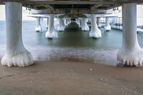 Bevroren Pier Oostzee Gdansk Polen — Stockfoto