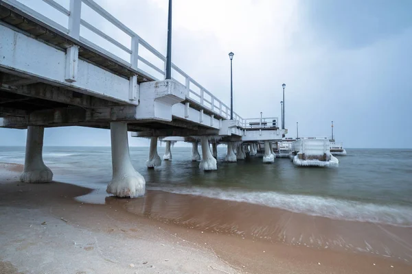 Bevroren Pier Oostzee Gdansk Polen — Stockfoto