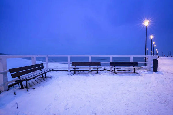 Östersjön Piren Gdansk Skymningen Polen — Stockfoto