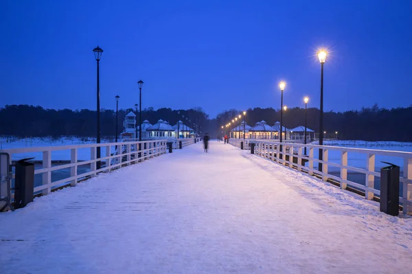 Snöiga Piren Vid Östersjön Gdansk Polen — Stockfoto