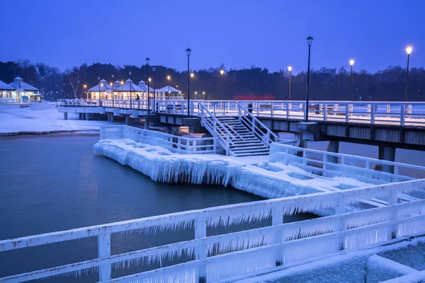 Gdansk Polonya Baltık Denizde Karlı Pier — Stok fotoğraf