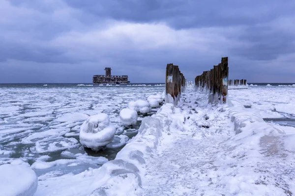 Litoral Congelado Mar Báltico Gdynia Polónia — Fotografia de Stock
