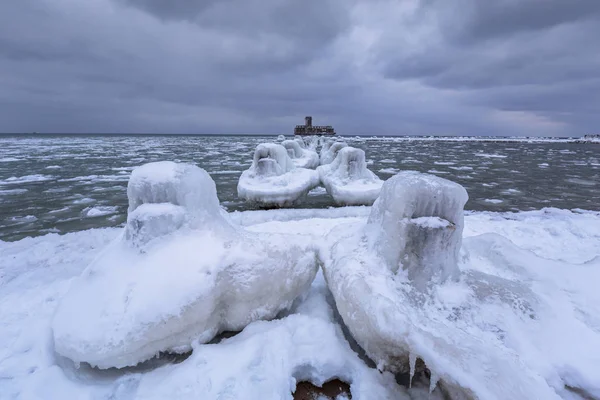 Замерзшее Побережье Балтийского Моря Гдыне Польша — стоковое фото