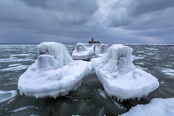 Frozen Coastline Baltic Sea Gdynia Poland — Stock Photo, Image