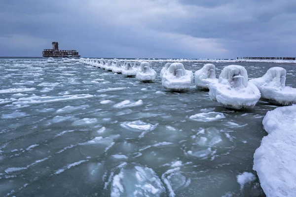 Frozen Coastline Baltic Sea Gdynia Poland — Stock Photo, Image