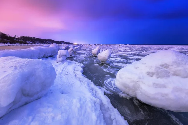 Côte Gelée Mer Baltique Gdynia Crépuscule Pologne — Photo