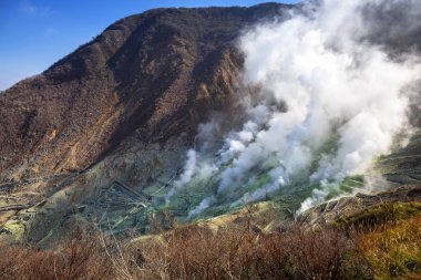 Owakudani ve aktif sülfür bacalarda Fuji yanardağ, Japonya