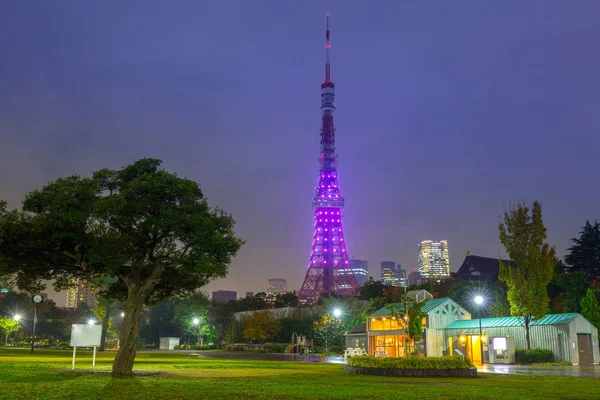 Torre Iluminada Tóquio Parque Noite Japão — Fotografia de Stock
