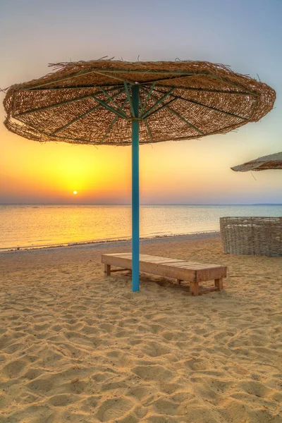 Parasols Beach Red Sea Hurghada Sunrise Egypt — Stock Photo, Image