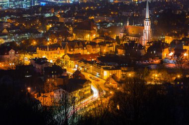 Cityscape of Gdansk Oliwa at night from the hill, Poland clipart