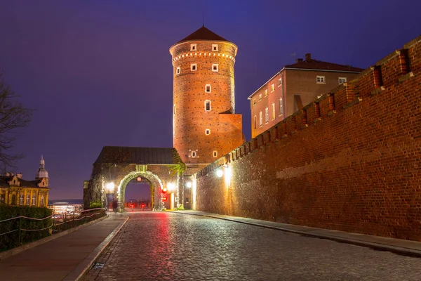 Poort Naar Het Kasteel Wawel Koninklijke Krakau Nachts Polen — Stockfoto