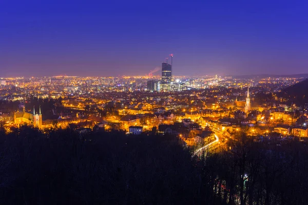 Paisaje Urbano Gdansk Oliwa Por Noche Desde Colina Polonia — Foto de Stock